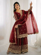 Teeya Creation Maron Color Fendy Silk Embroidery Work Wedding Wear Salwar Suit | Grocsy