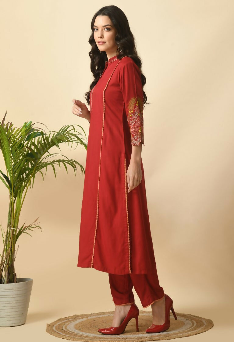 Joban Fashion Maroon Cotton Rayon Kurta Set | Grocsy