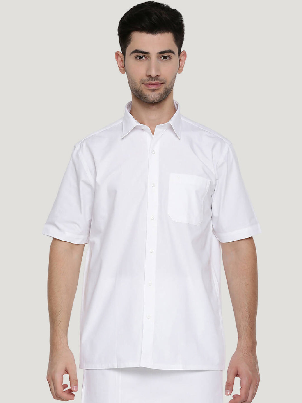 Ramraj Cotton Mens Half Sleeve Formal Poly Cotton White Shirt | Grocsy