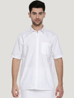 Ramraj Cotton Mens Half Sleeve Formal Poly Cotton White Shirt | Grocsy