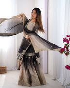The52 Women's Beautiful Chinon silk Fabric Embroidery Work Straight Kurta Palazzo and Dupatta Set | Grocsy