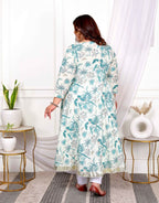 Miravan Women's Plus Size Light Green Cotton Gota Patti And Lace Border Details Birds And Leaf Floral Printed Anarkali Kurta | Grocsy