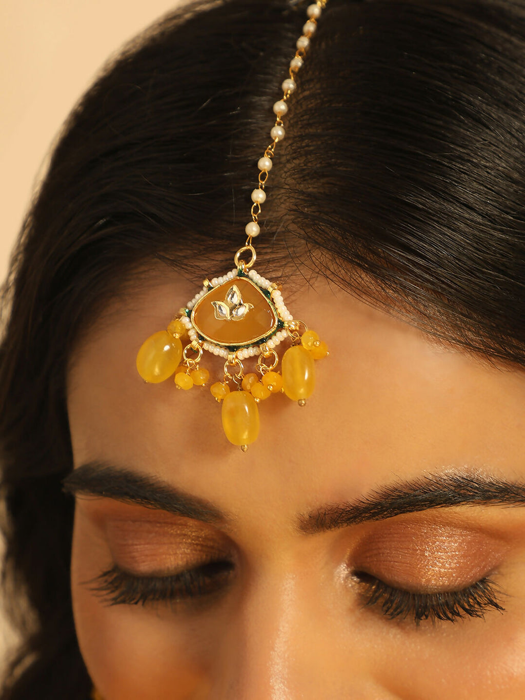 Nuyug Amber Glory Ethnic Earrings & Maang Tikka Set | Grocsy