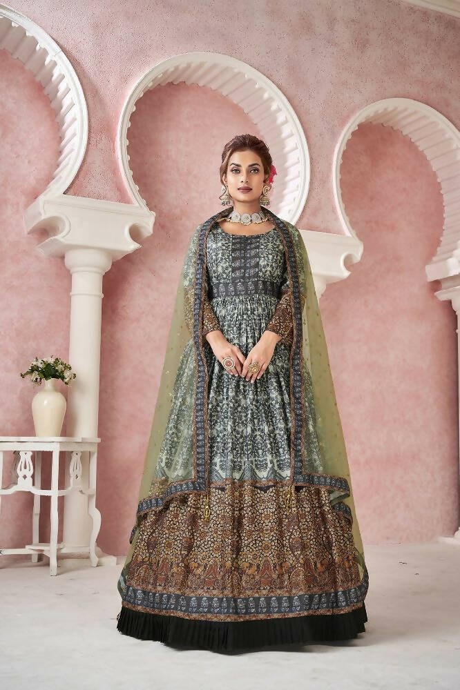 Everywhere Designer Black Dola Silk Gown With Dupatta - Anbazaar | Grocsy
