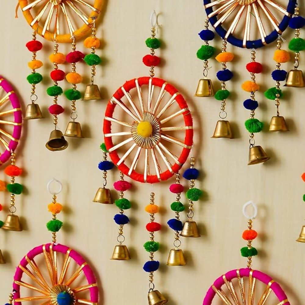 eCraftIndia Gota Patti Bangle & Bells Decorative Wall Door Hangings Latkan Toran | Grocsy