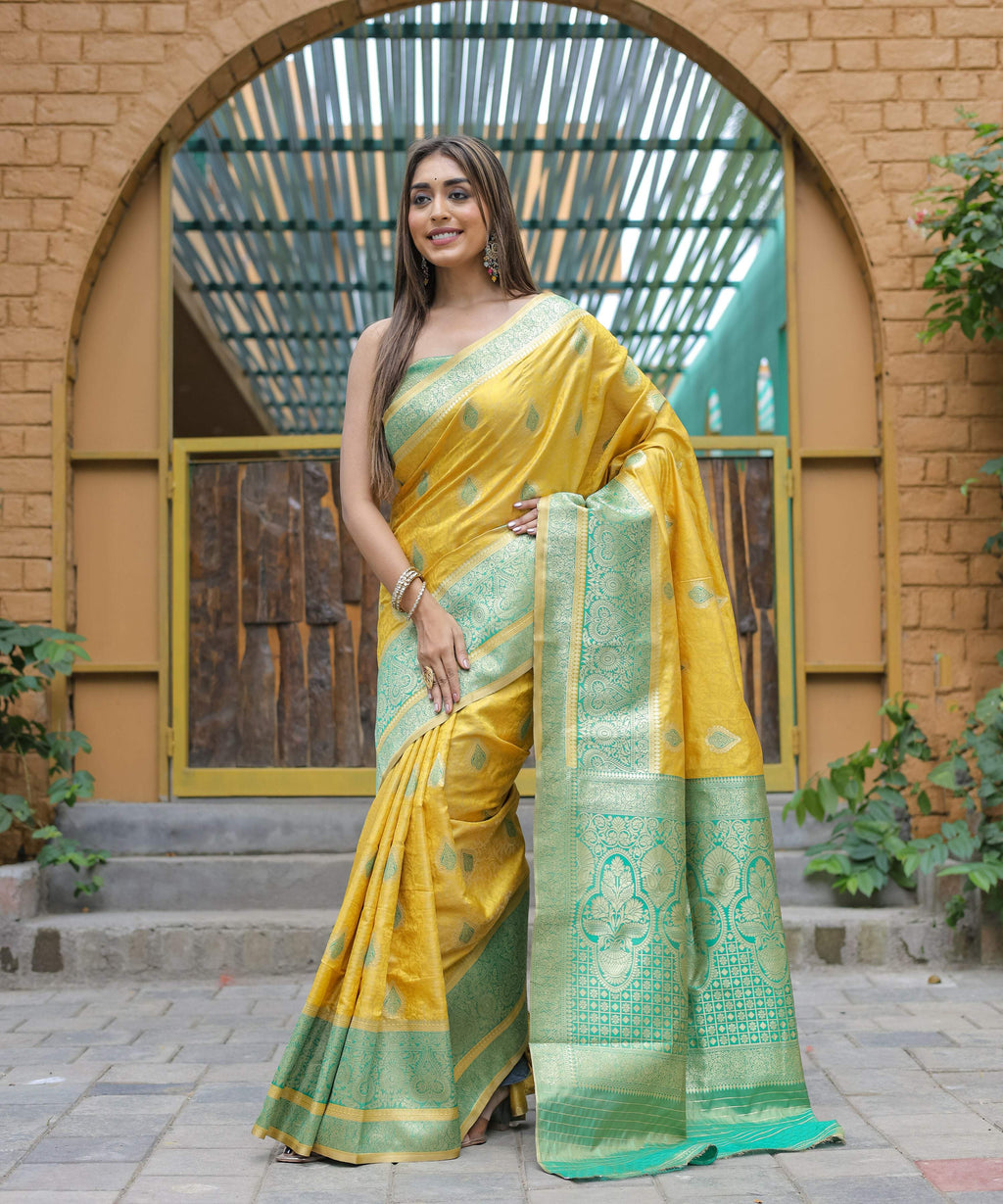 Vamsee Madhavi Yellow Soft Silk Saree | Grocsy