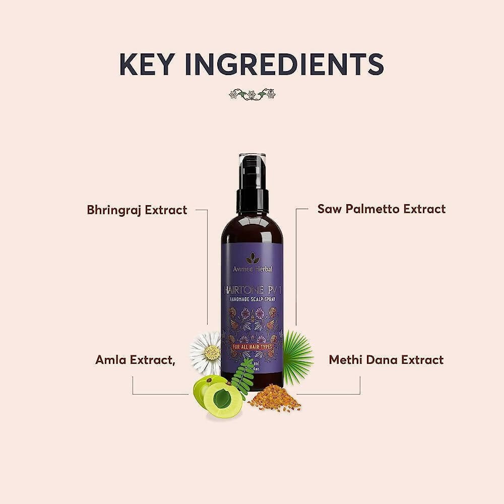 Avimee Herbal Hair Tone Pv 1 Scalp Spray Natural DHT Blocker, With Saw Palmetto, Amla, Methi & Bhringraj Extracts | Grocsy