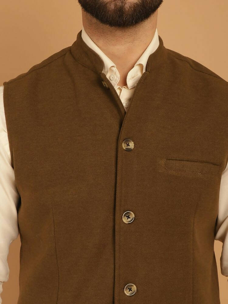 Even Apparels Pure Wool Nehru Jacket - Green | Grocsy