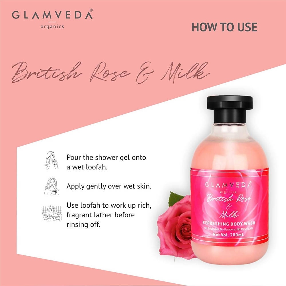 Glamveda British Rose & Milk Refreshing Body Wash | Grocsy