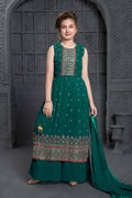Kids Wedding Designer Green Georgette Naira Cut Salwar Suit - Aaradhna | Grocsy