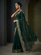 Joban Fashion Green Fandy Satin Silk Party Wear Sarees | Grocsy
