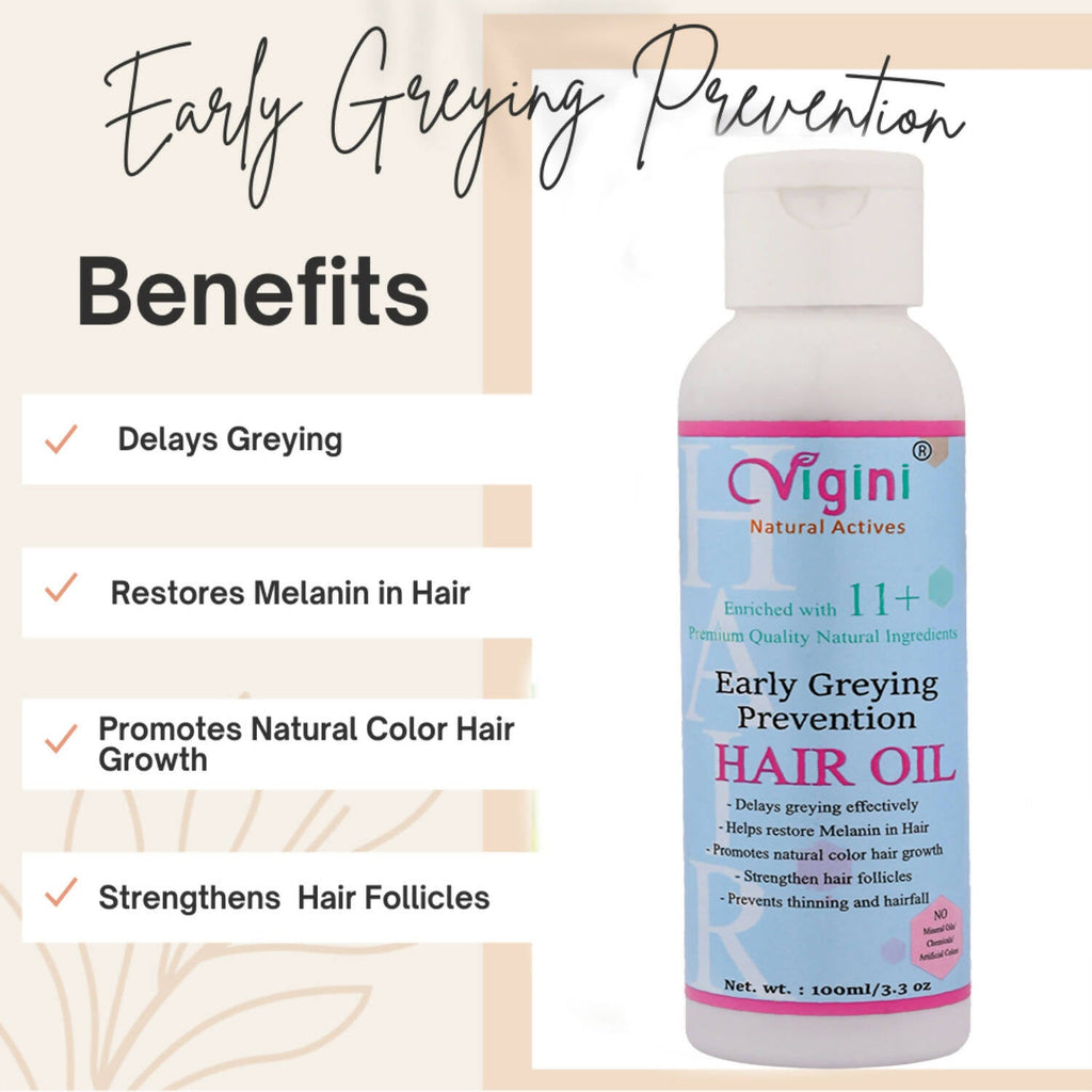 Vigini Early Anti Greying Hair Care Oil with Amla, Onion Seed Oil, Flaxseed Oil | Grocsy