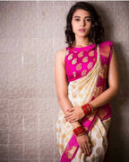 DEIANA'S Beautiful Designer Golden zari Soft Lichi Silk Saree - White | Grocsy