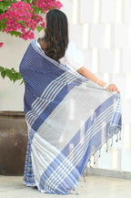 Beatitude Blue Cotton Tanchori Handloom Saree | Grocsy