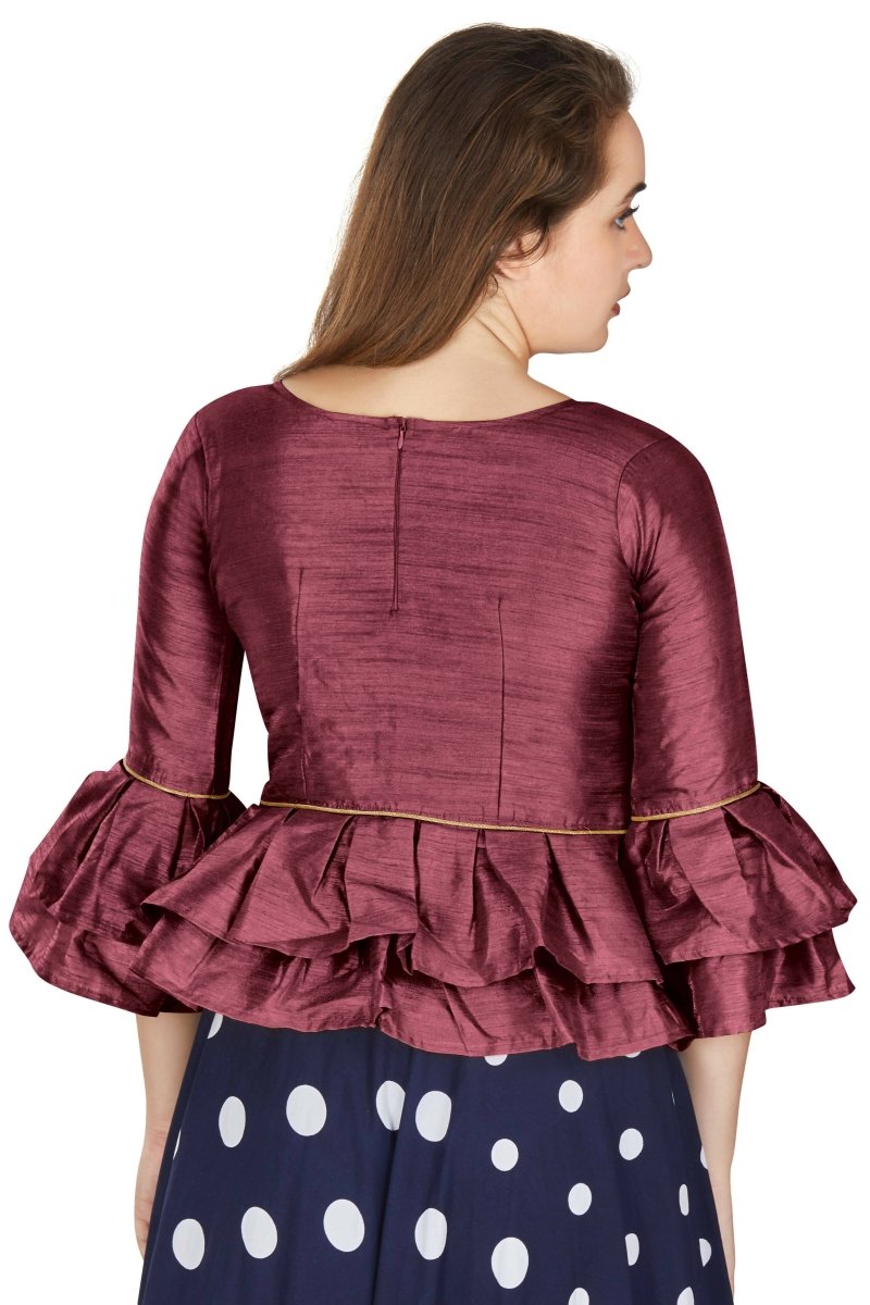 Aastha Fashion Women's Wine Art Silk Bell Sleeves attire with Poly Cotton Lining Blouse | Grocsy