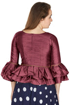 Aastha Fashion Women's Wine Art Silk Bell Sleeves attire with Poly Cotton Lining Blouse | Grocsy