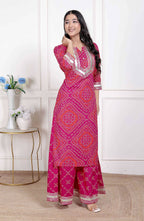 Miravan Women's Embellished Ethnic Cotton Kurta with palazzo | Grocsy