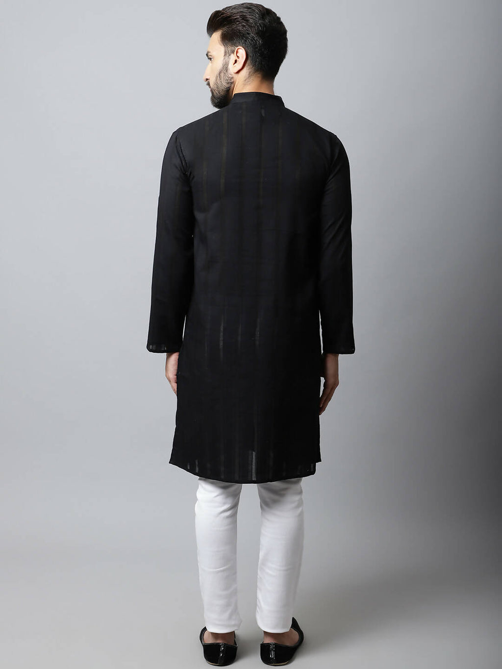 Even Apparels Black Color Pure Cotton Men's Kurta With Band Collar (STR1188) | Grocsy