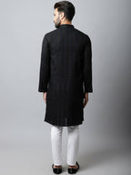 Even Apparels Black Color Pure Cotton Men's Kurta With Band Collar (STR1188) | Grocsy