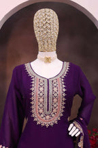 Anaita Violet Heavy Chinon Stitched Suit with Embroidery & Sequence Work | Grocsy