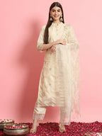 Vellora Elegant Beige Silk Blend Casual Wear Embroidered Salwar Suit | Grocsy