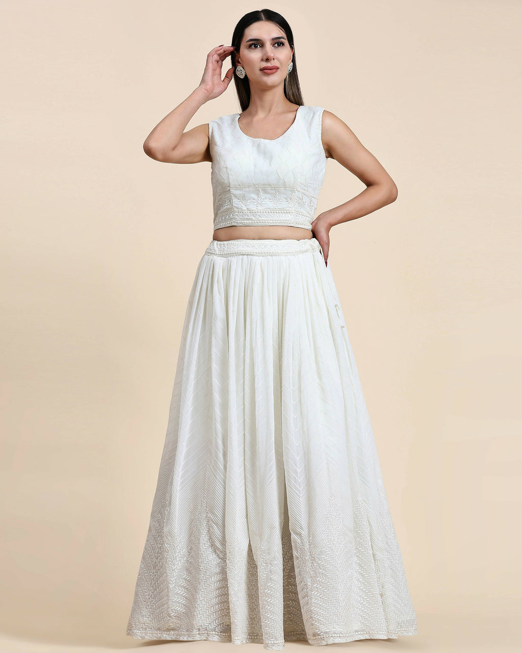 White Pure Viscose Georgette Sequence Embroidery work Lehenga Choli with Dupatta - Aakriti | Grocsy