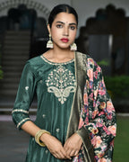 Vaasva Women's Silk Emboidered Solid Pant Set & Digital Printed Dupatta | Grocsy