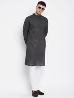Even Apparels Grey Pure Cotton Men's Kurta With Band Collar | Grocsy