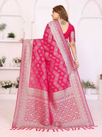 Aastha Fashion Magenta Georgette Silk Leheriya With Elegant Zari Weaving Saree | Grocsy