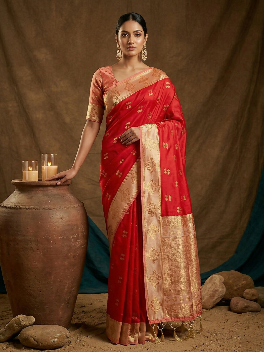 Shree Shyam Fashion Red Soft Silk Saree | Grocsy