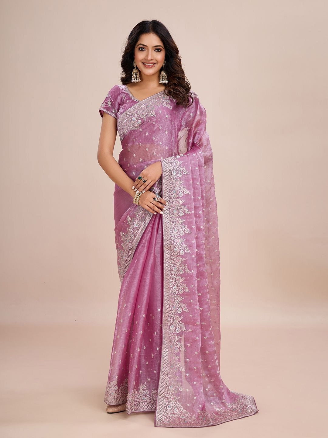 kasee Floral Zari Silk Blend Ready to Wear Saree | Grocsy