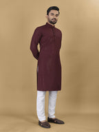 Anaita Maroon Embroidered Rayon Straight Kurta | Grocsy