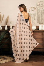 Vastranavya Cream Digital Printed Linen Ready To Wear Designer Saree with Unstitched Blouse | Grocsy