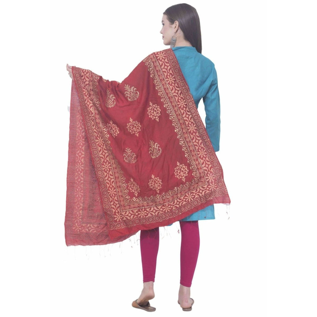 A R Silk Mehroon Color Chanderi gold print Chanderi cotton Dupattas & Chunnis | Grocsy