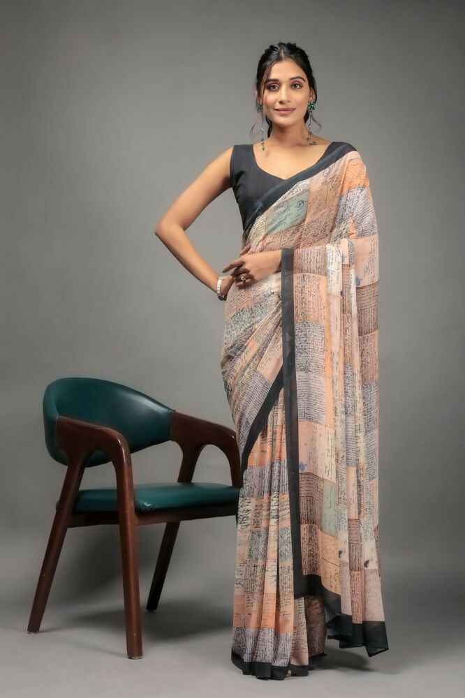 Orange Georgette Designer Printed Party Wear Saree - Cinderella | Grocsy