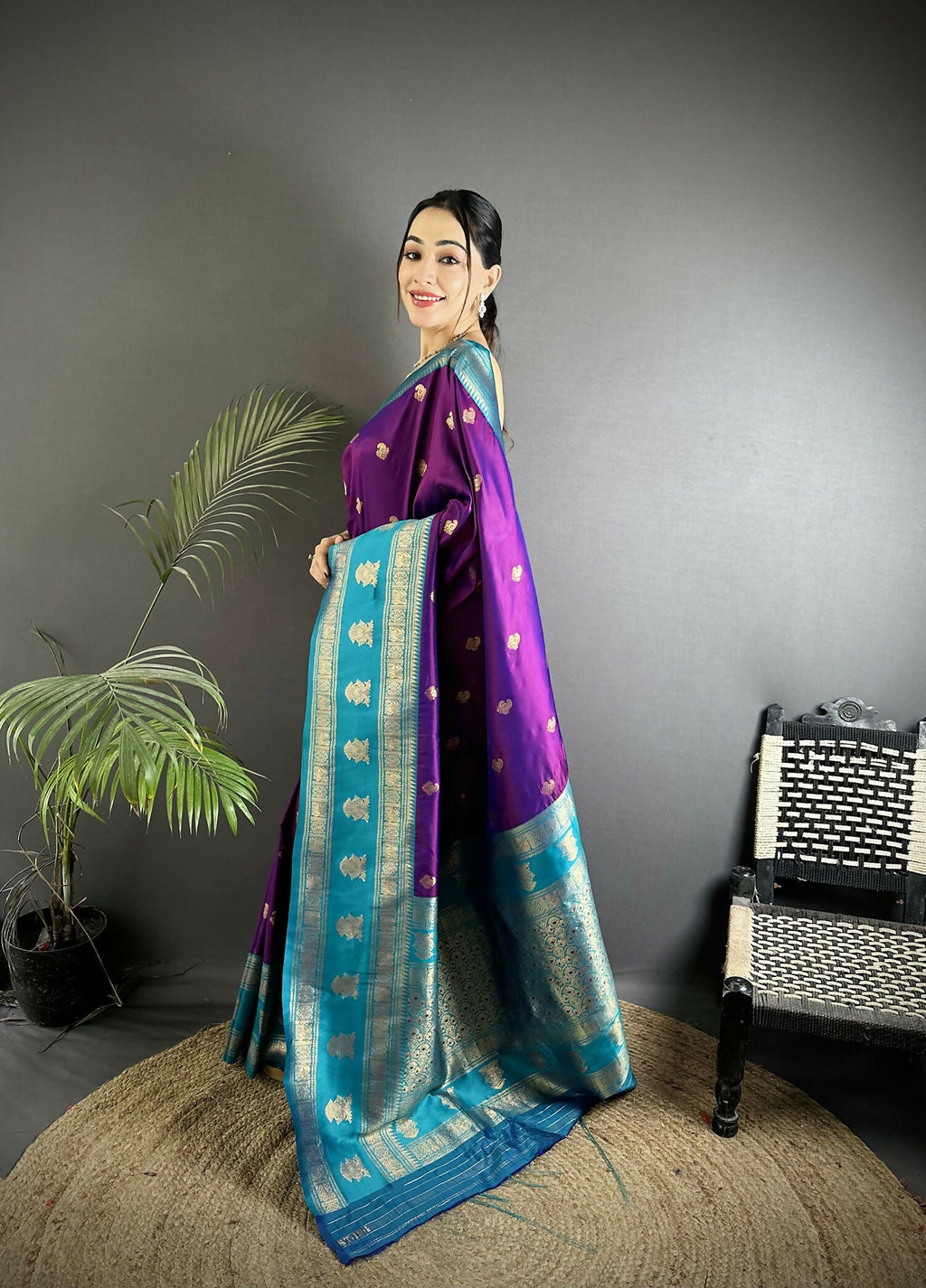 Joban Fashion Purple Banarasi Soft Silk Woven Butti Saree | Grocsy