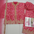 Vastranavya Pink Chinon Bandhini Print with Embroidery & Mirror or Jharkhan work Sharara Suit | Grocsy