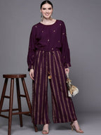 Ahalyaa Purple & Golden Printed Basic Jumpsuit | Grocsy