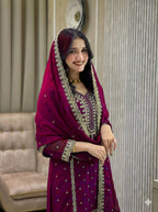 Teeya Creation Wine Color Faux Georgette Embroidery Work Party Wear Salwar Suit | Grocsy