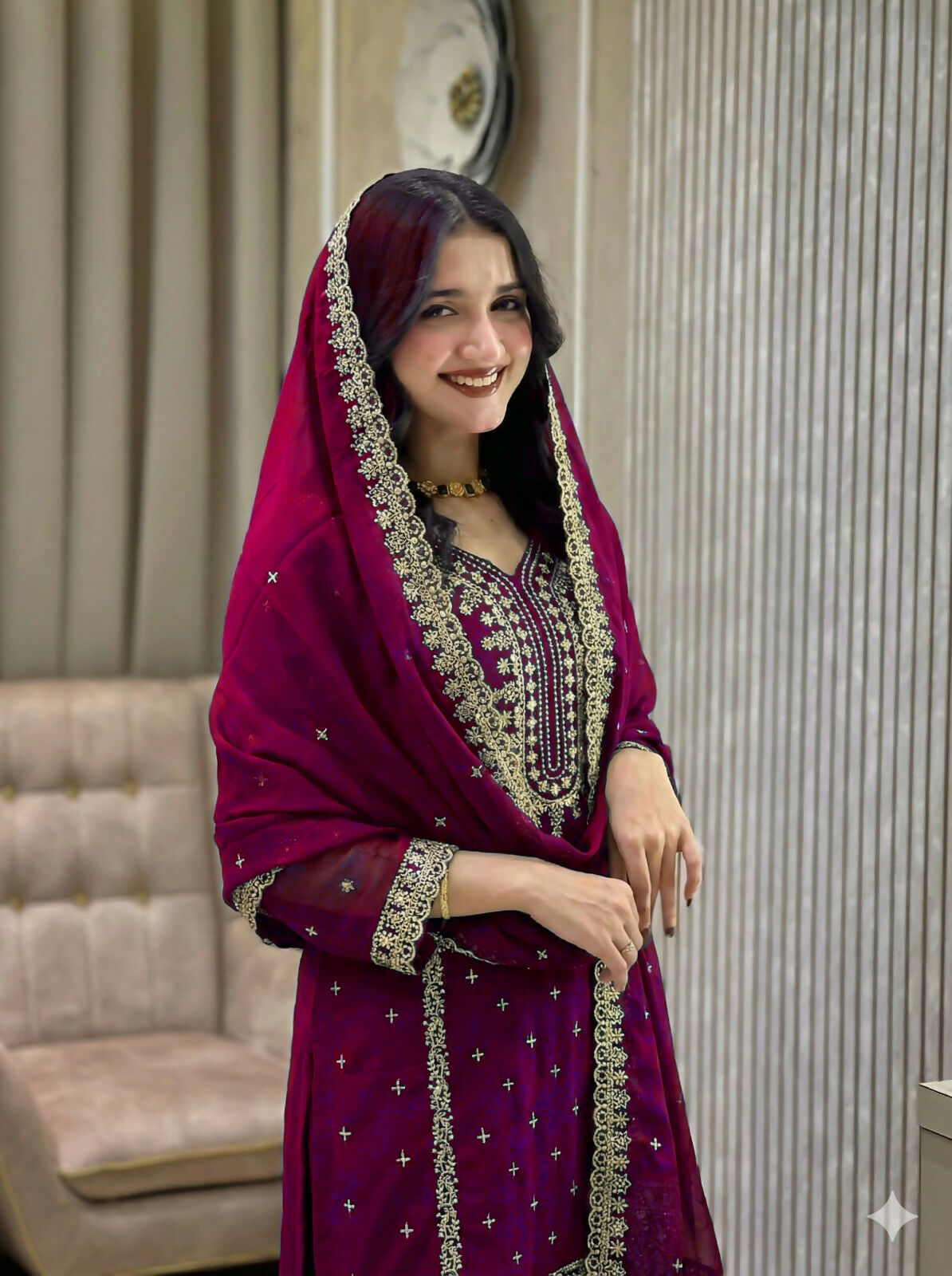 Teeya Creation Wine Color Faux Georgette Embroidery Work Party Wear Salwar Suit | Grocsy
