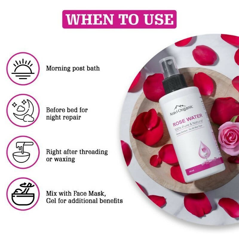 Aravi Organic 100% Steam Distilled Rose Water Face Toner Spray | Grocsy