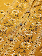 Yufta Women Mustard Yellow & Black Ethnic Motifs Printed Pure Cotton Kurta with Trouser | Grocsy