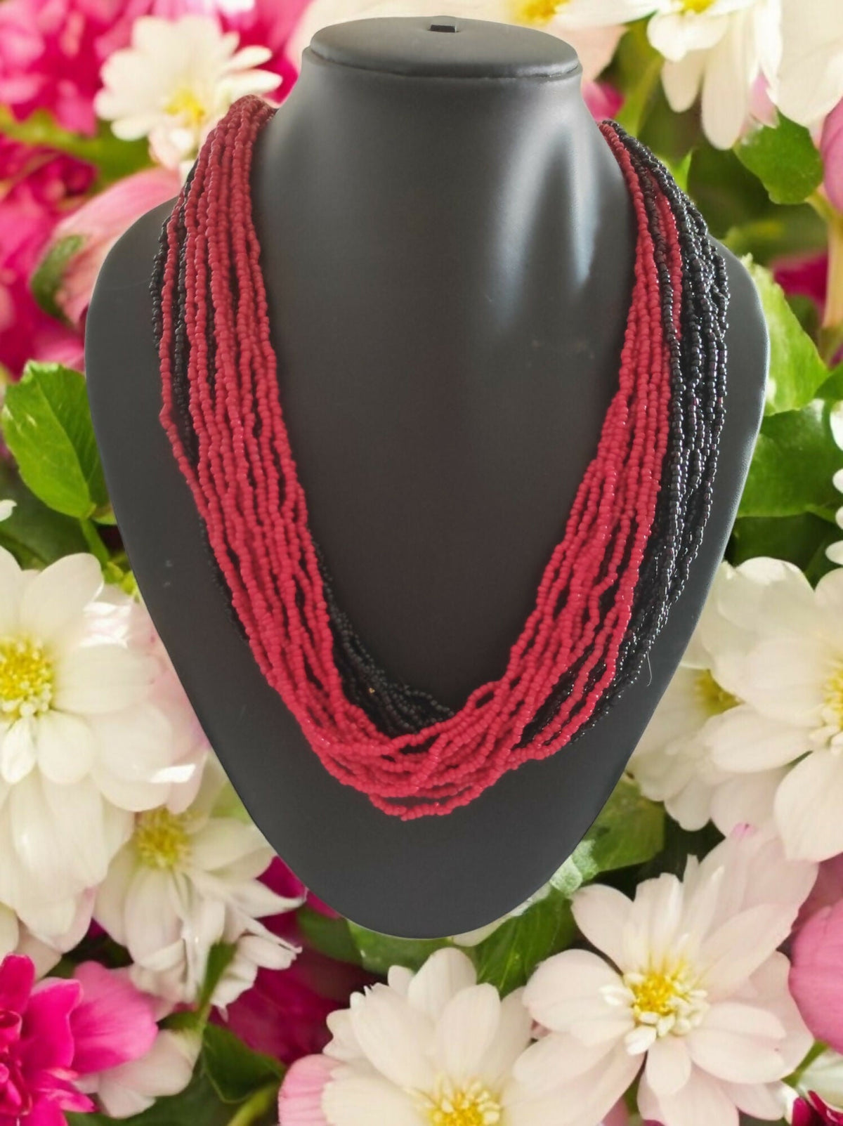 Inhanns Handmade Beaded Multilayer Necklace, 20 Layers - Black & Red | Grocsy