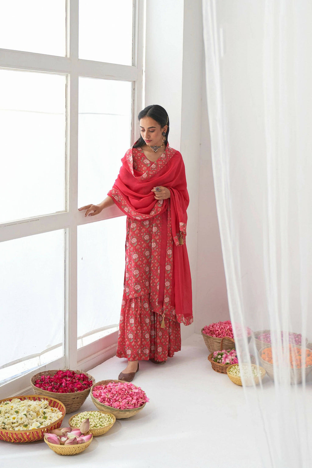Designer Stylish Red Muslin Stitched Suit With Dupatta - Anbazaar | Grocsy