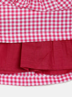 Manet Girls Cotton V Neck Frill Frock Checked Printed - Pink | Grocsy