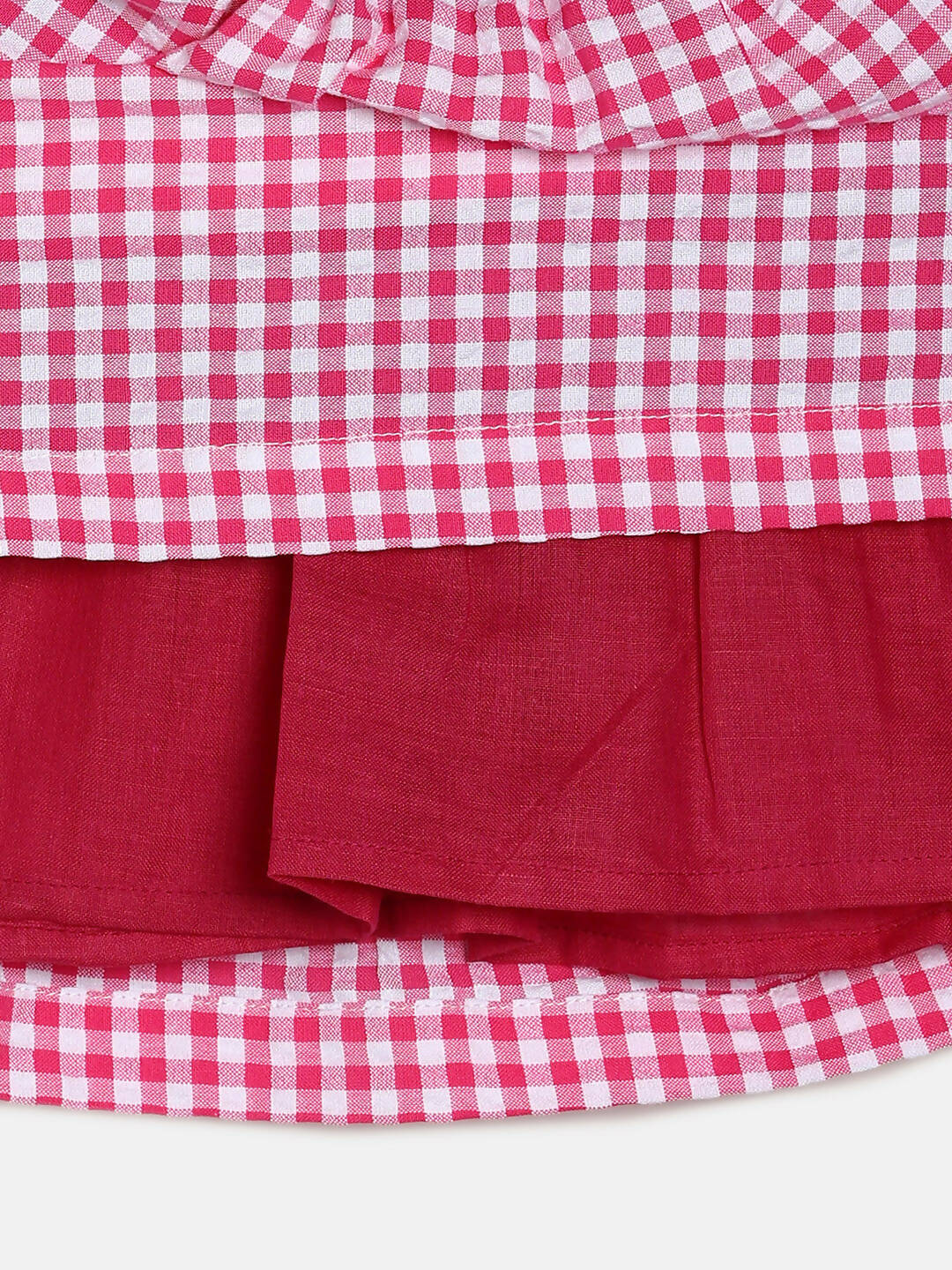 Manet Girls Cotton V Neck Frill Frock Checked Printed - Pink | Grocsy