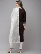 Yufta Women Brown Yoke Design Regular Sequinned Kurta with Palazzo & With Dupatta | Grocsy