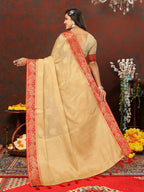 Lorenvalley Fashion Cream Cotton Woven Design with Zari Weaving Design Saree | Grocsy