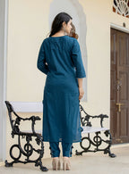 Kaajh Women's Navy Blue Mirror Embellished Cotton Suit Set | Grocsy