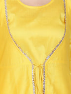 Cheera Women's Yellow Silk Blend With Gota Work Double Layer Dress With Silk Straight Pant Set | Grocsy